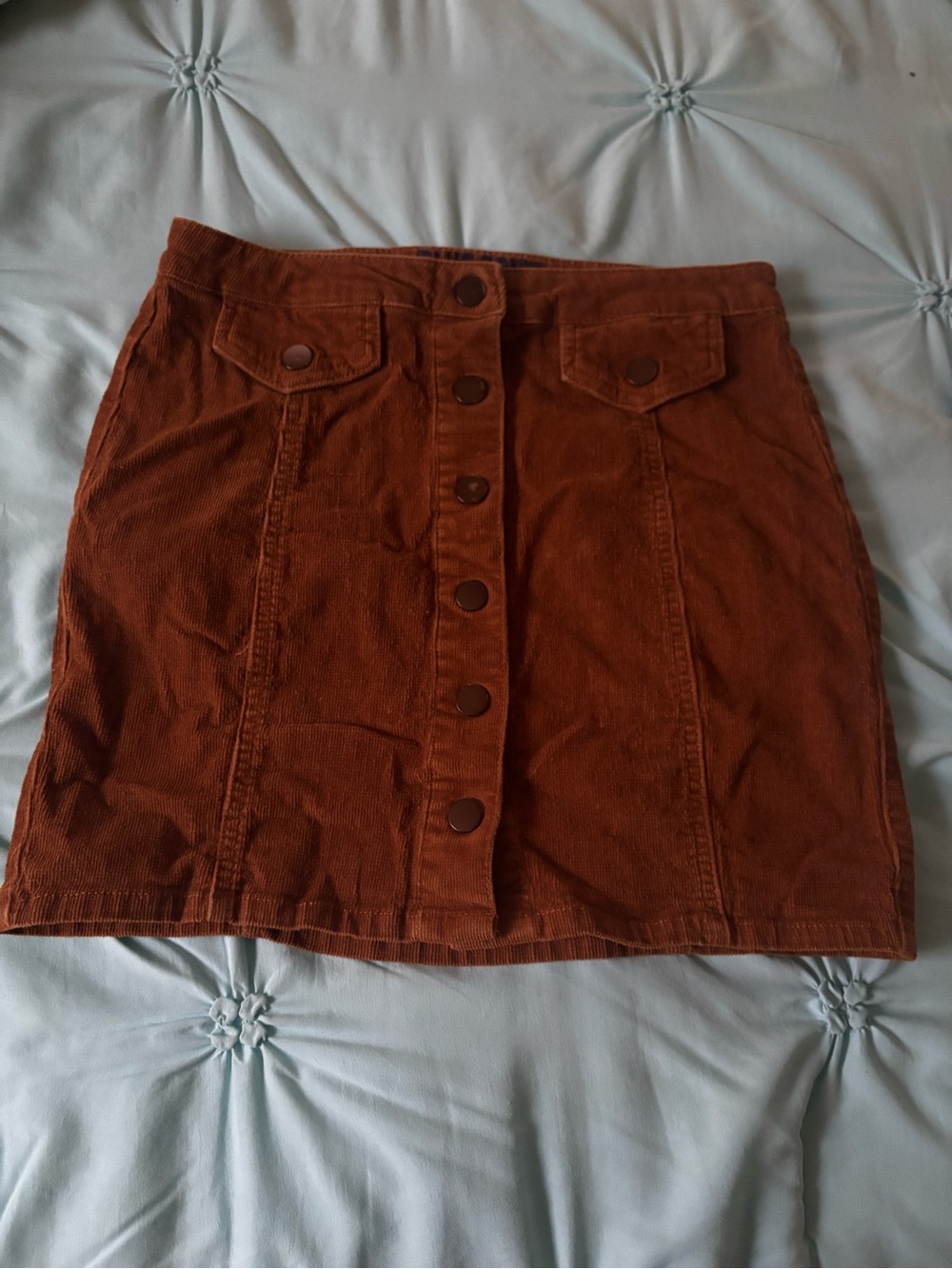 Blue Spice Chestnut Button-Front Corduroy Mini Skirt